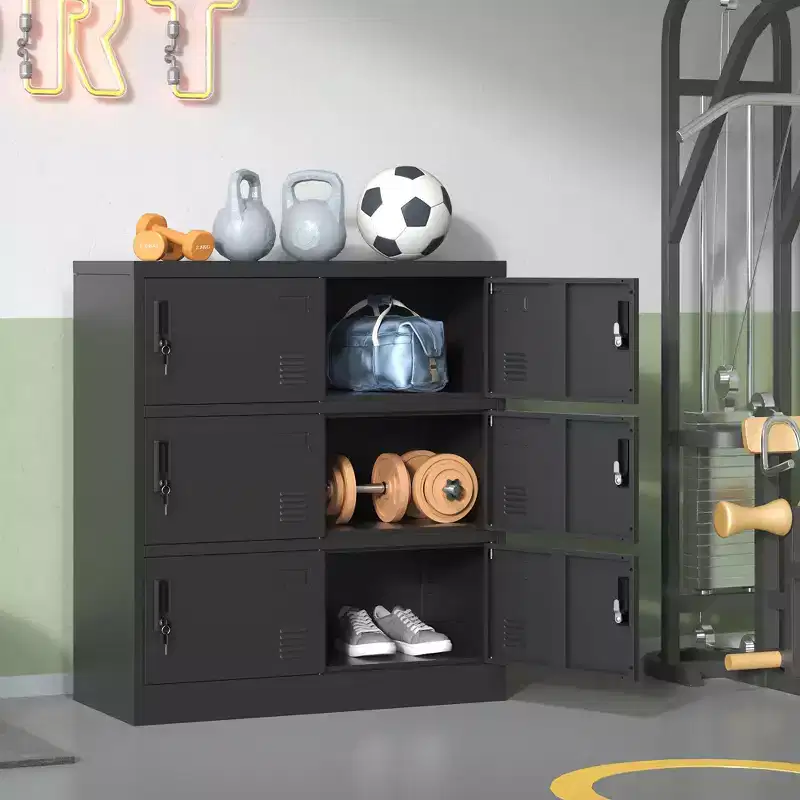 VIYET 35.43 6-Door Metal Storage Locker with Lock & Card Slot, Black Freestanding Locker for Office/Gym/School/Home