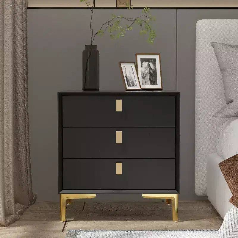 3 Drawer Nightstand with Metal Base - Bedside Dresser