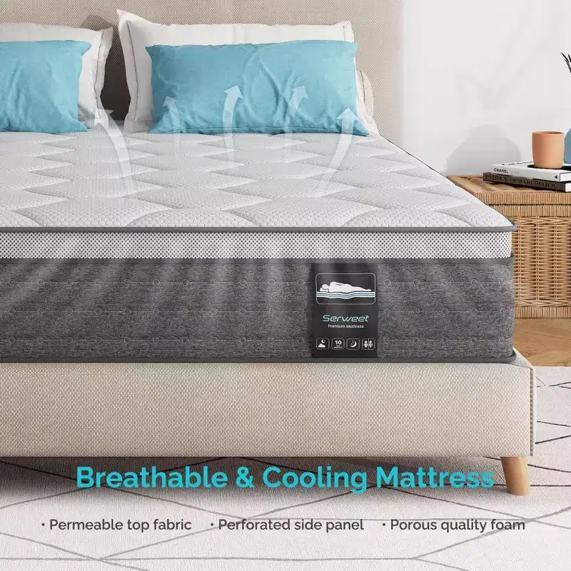 Serweet 8 5-Zone Motion Isolation Cooling Hybrid Mattress Heavier Coils for Durable Support -Medium Firm- Compatible with Platform Bed