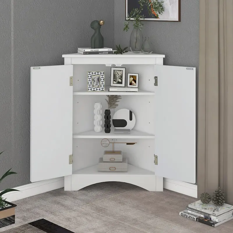 Triangle Bathroom Storage Cabinet with Adjustable Shelves,Freestanding Floor Cabinet