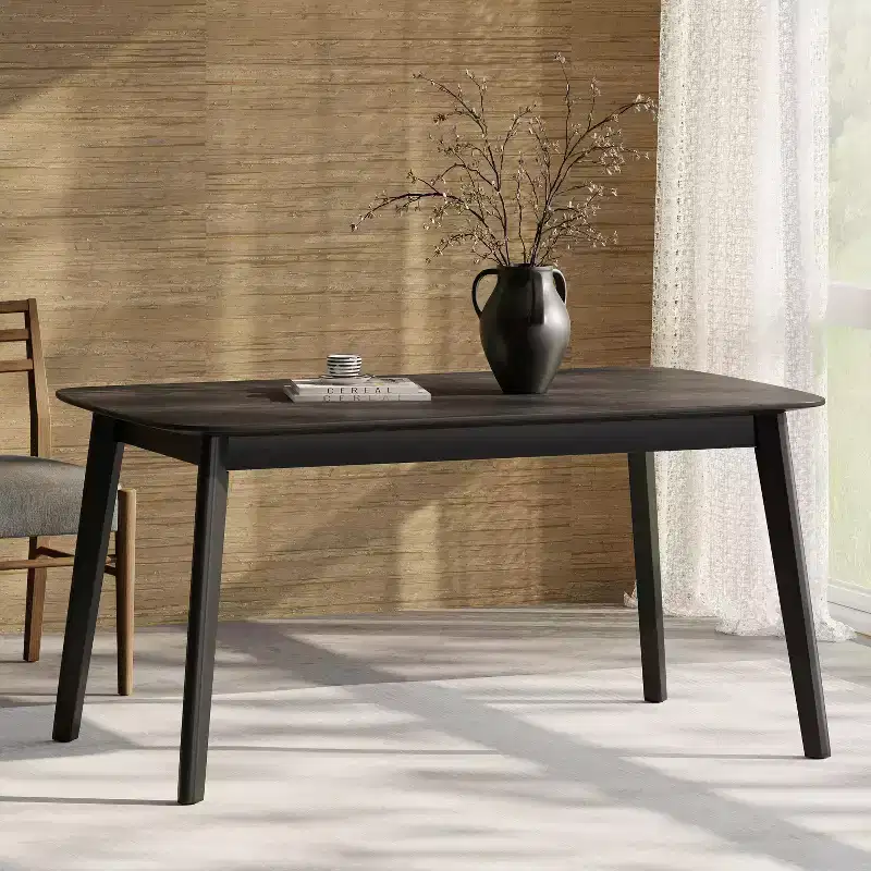 Okak 59IN Minimalism Dining Table with Wooden Legs, Modern Kitchen Table, Retangular Table for Living Room, Kitchen, Dining Room, Black