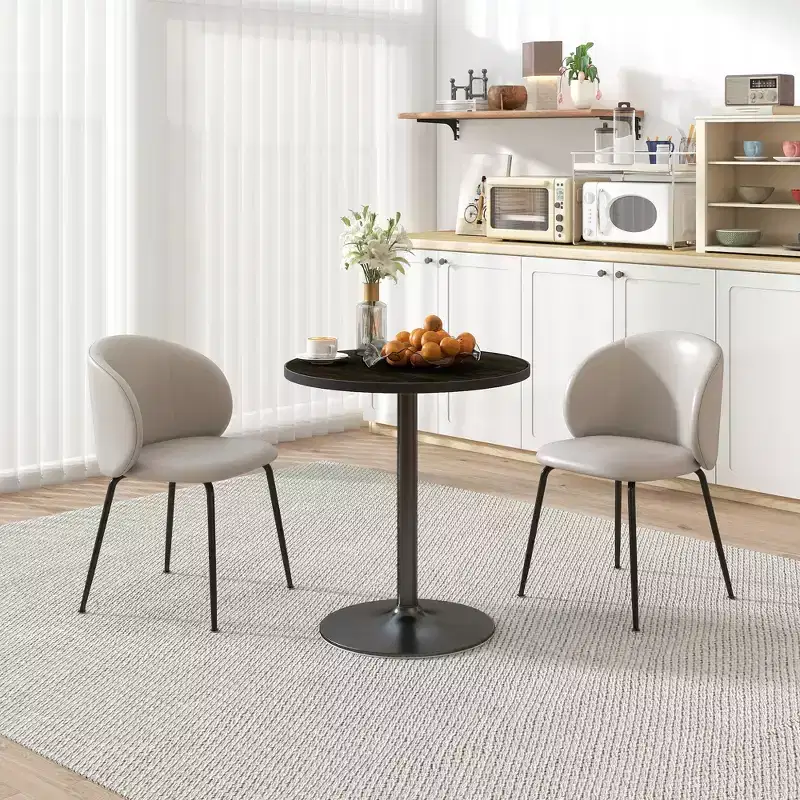 Round Dining Table for 2-4 People, Small Kitchen Table with Wood Grain Top