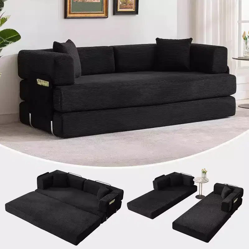 Convertible Corduroy Sofa Bed, Folding Floor Couch with Pillows, No Assembly Required for Living Room Bedroom Dorm