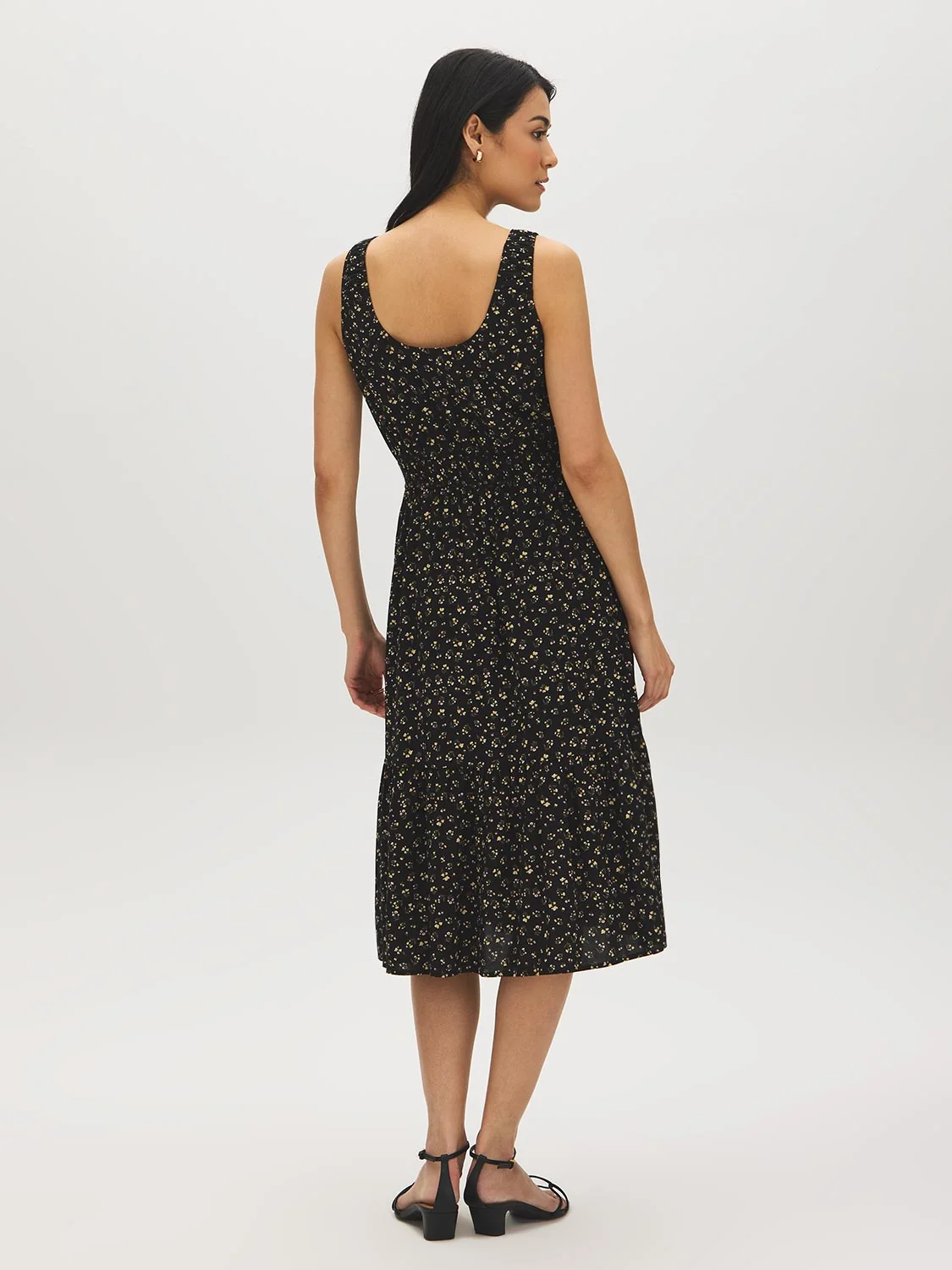 Ditsy Print Tiered Midi Dress