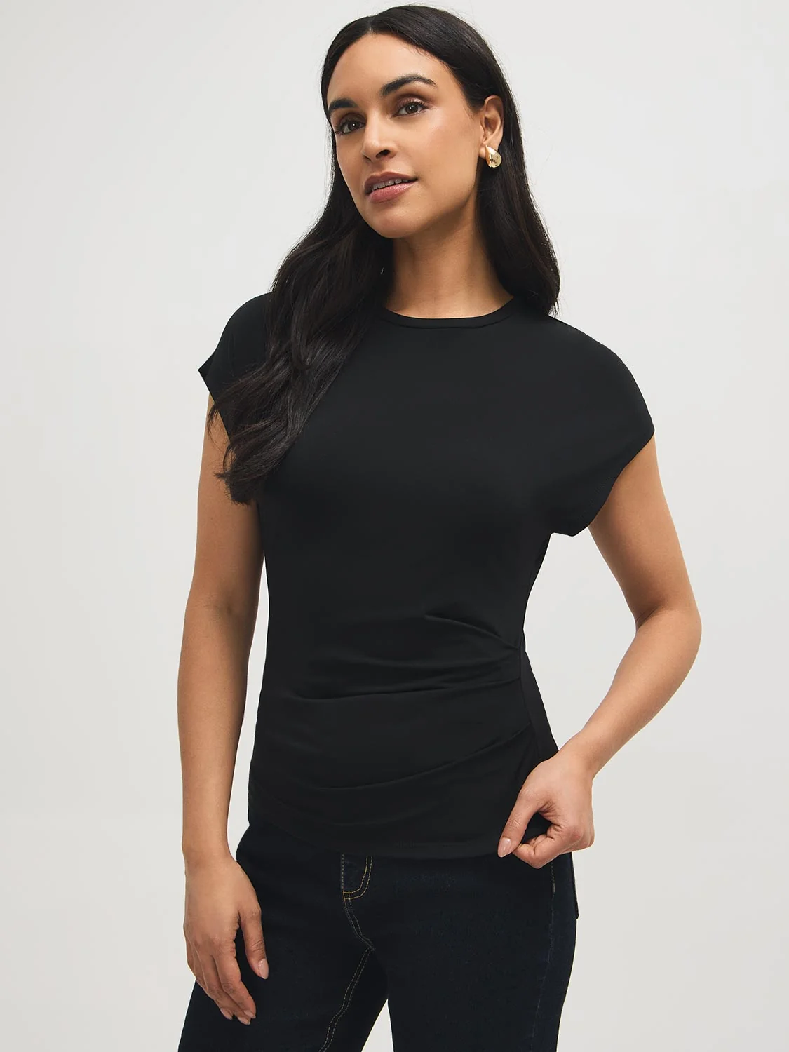 Dolman Sleeve Top With Side Pleats