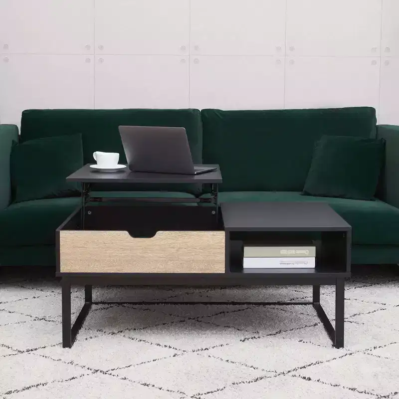 Bryson Two-Tone Lift Top with Storage Coffee Table Black - Teamson Home: Modern Home Office Desk