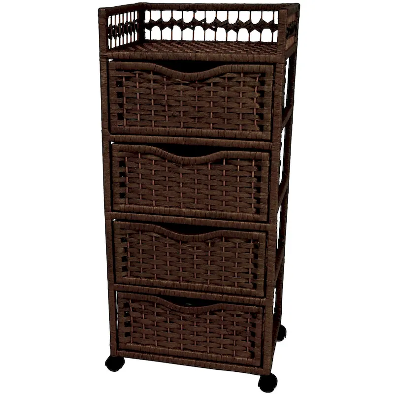 Natural Fiber Wheeled 4-drawer Chest of Drawers - 17.25W x 12.50D x 38.25H