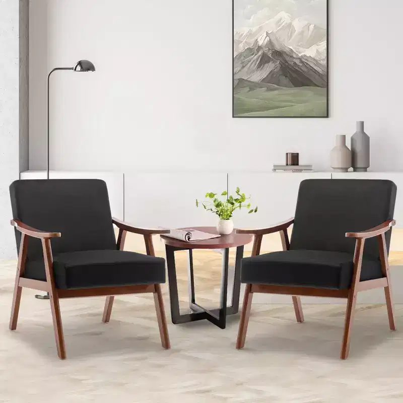 Mid Century Wingback Accent Chair Solid Wood Frame Thick Backrest Lounge Chair for Living Room