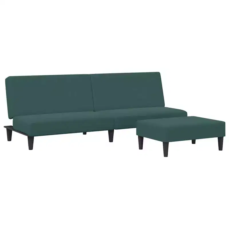 Velvet 2-Seater Sofa Bed and Footstool - Dark Green | Convertible Sleeper Sofa | Cozy and Adjustable for Lounge, Living Room