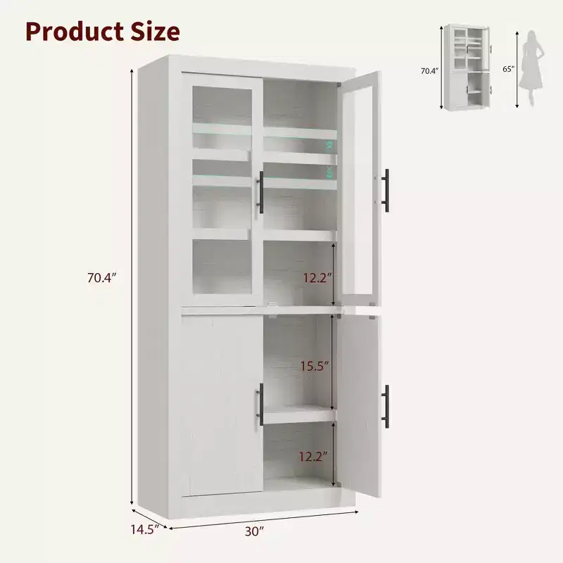 Tall Kitchen Pantry Storage Cabinet with 2 Doors & Adjustable Shelves, Pantry Cupboard & Large Storage Space for Dining & Living Room