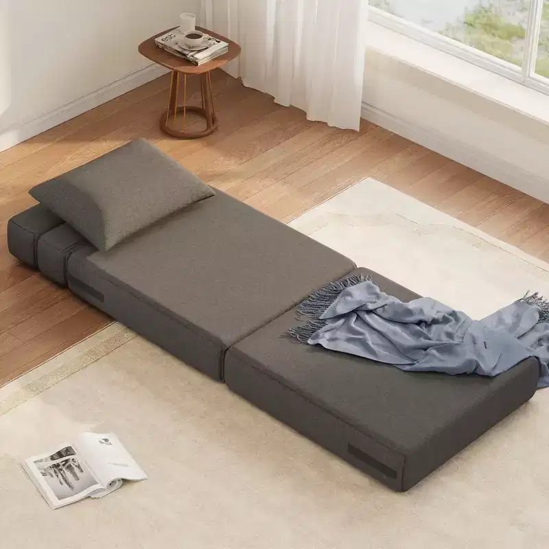 Folding Sofa Bed Chair with Pillow  Convertible Futon with Memory Foam & Removable Linen Cover for Lounge or Guest Room