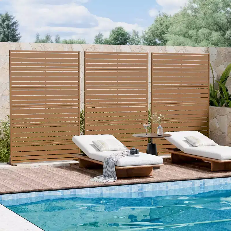 MAYEERTY Benjamin Wide-Narrow A Louvered Brown Galvanized Steel Room Divider, 72x47x16, 6-Piece Double-Sided Privacy Screen