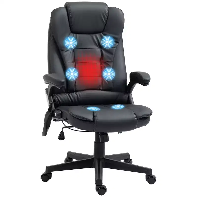 High Back Executive Massage Office Chair with 6 Point Vibration, 5 Modes, Faux Leather Heated Reclining Desk Chair