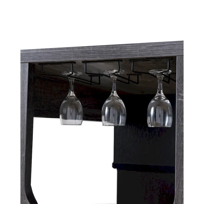 Bar Table with 3-Tier Side Shelves and Wine Glass Holders, Gray