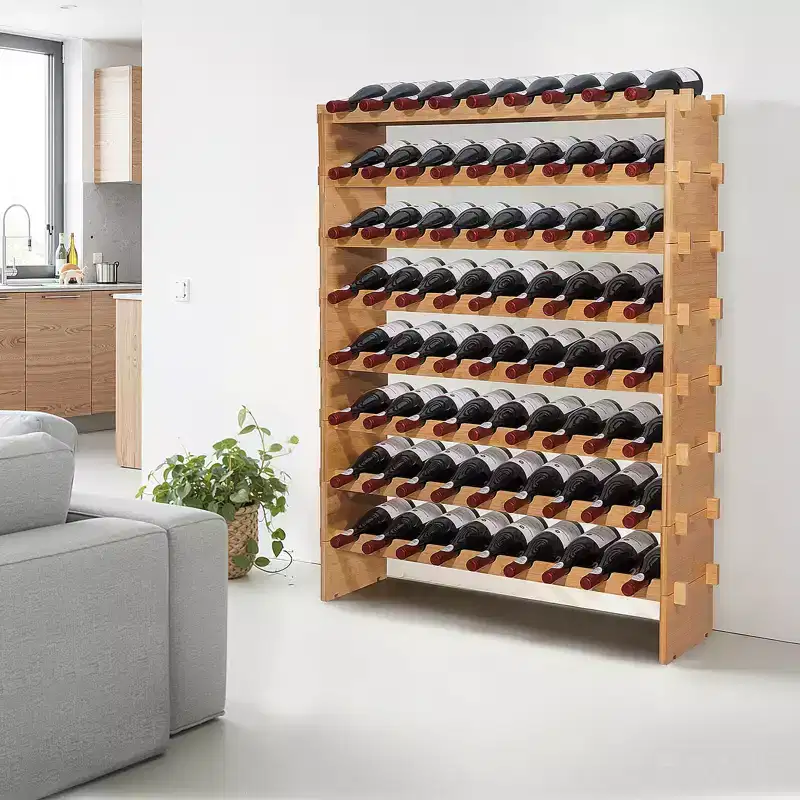 VEVOR 72 Bottle Stackable Modular Wine Rack, 8-Tier,Floor Freestanding Wine Storage Rack,Sturdy Wines Holder Display Shelf, Wobble-Free Shelves,Brown