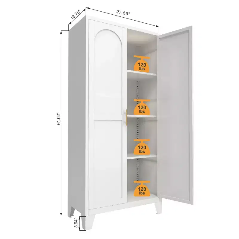 Chic Crate 61'' 2 Shapely-Door Metal Cabinet  Lockable, Adjustable Shelves for Kitchen/Bedroom/Living Room (White)