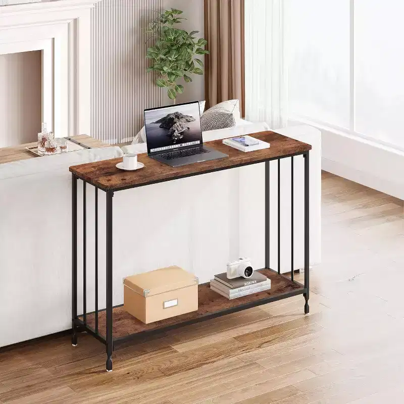 Entryway Console Table & Industrial Shelf Storage - 41.3 Narrow Sofa Table for Hallway, Living Room, Office