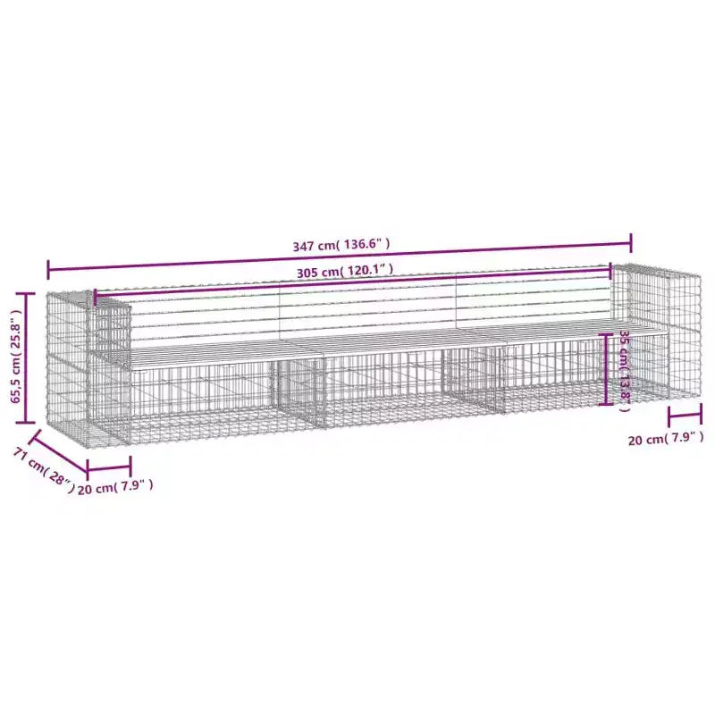 vidaXL Garden Bench Wooden Solid Douglas Fir wood, Galvanized Steel Large