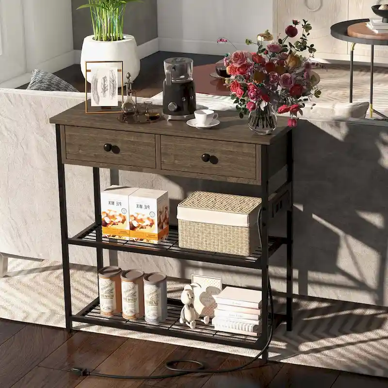 Entryway Table with Charging Station - Narrow Console Table