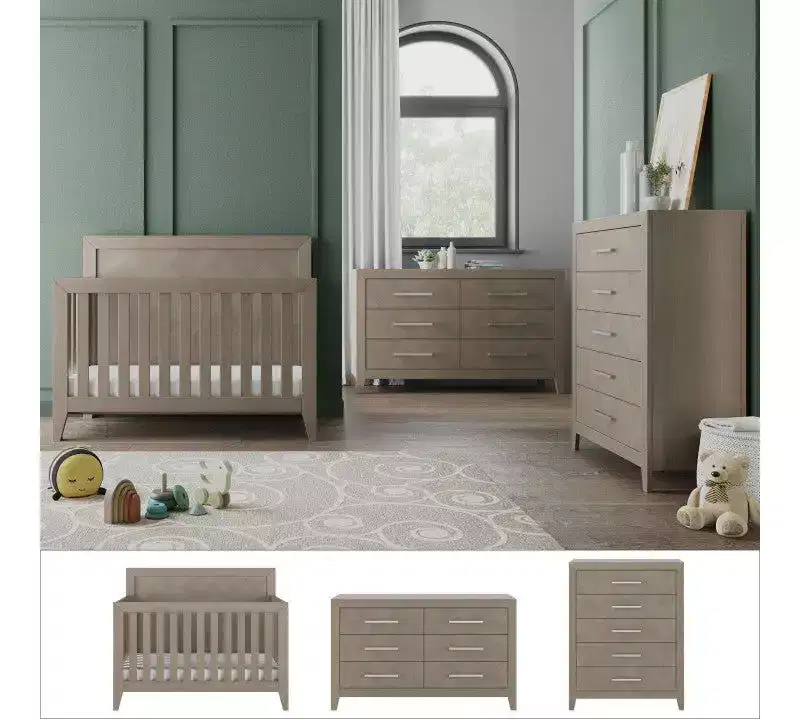 Child Craft Kieran Crib, Double Dresser and Chest Nursery Set, 3-Piece, Includes 4-in-1 Convertible Crib, Dresser and Chest