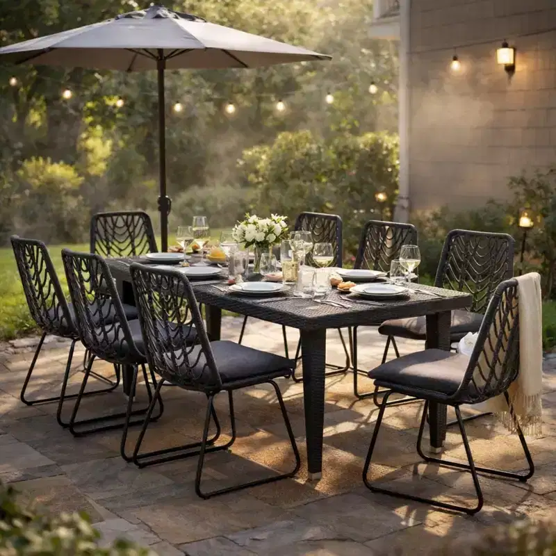 Christopher Knight Home Deja 9 Piece Patio Transitional Iron Rattan Dining Set with Cushions