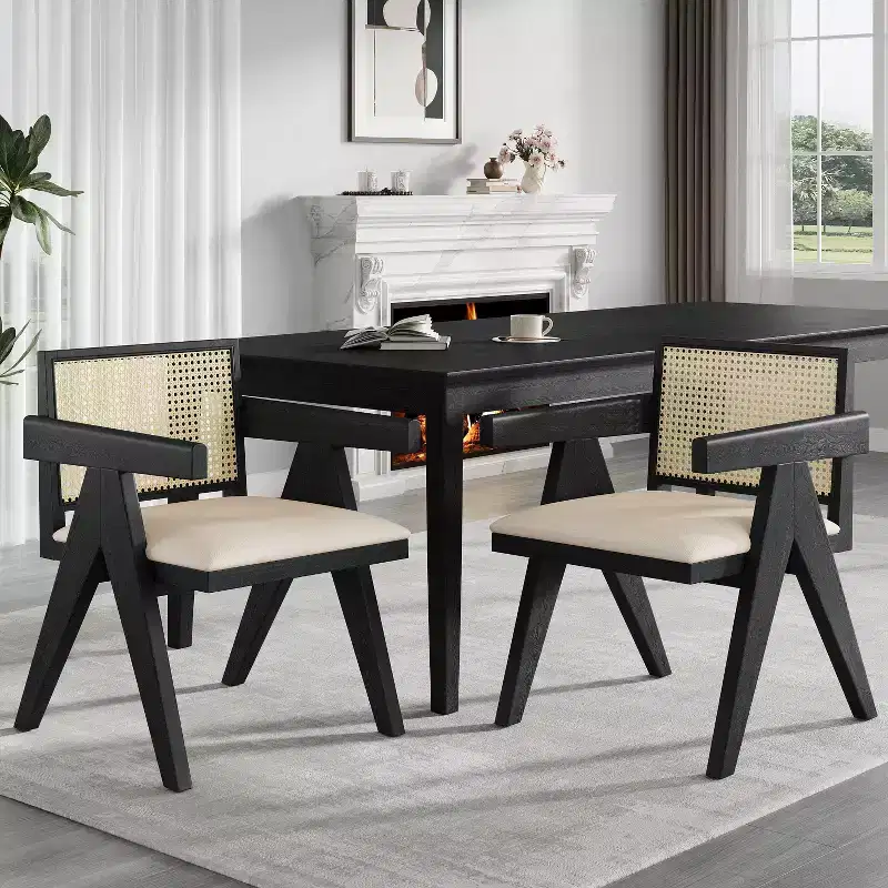 Christopher Knight Home Randall Rubberwood and Cane Upholstered Arm Dining Chair(Set of 2)