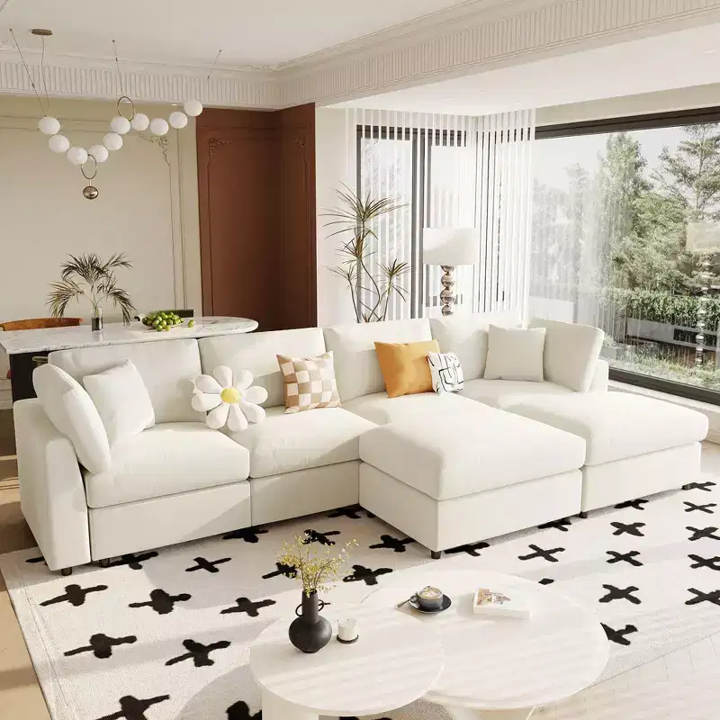 128.2W Modular Sectional Sofa, U-Shape Convertible Sofa Couch Set with Removable Ottomans 4S -ModernLuxe