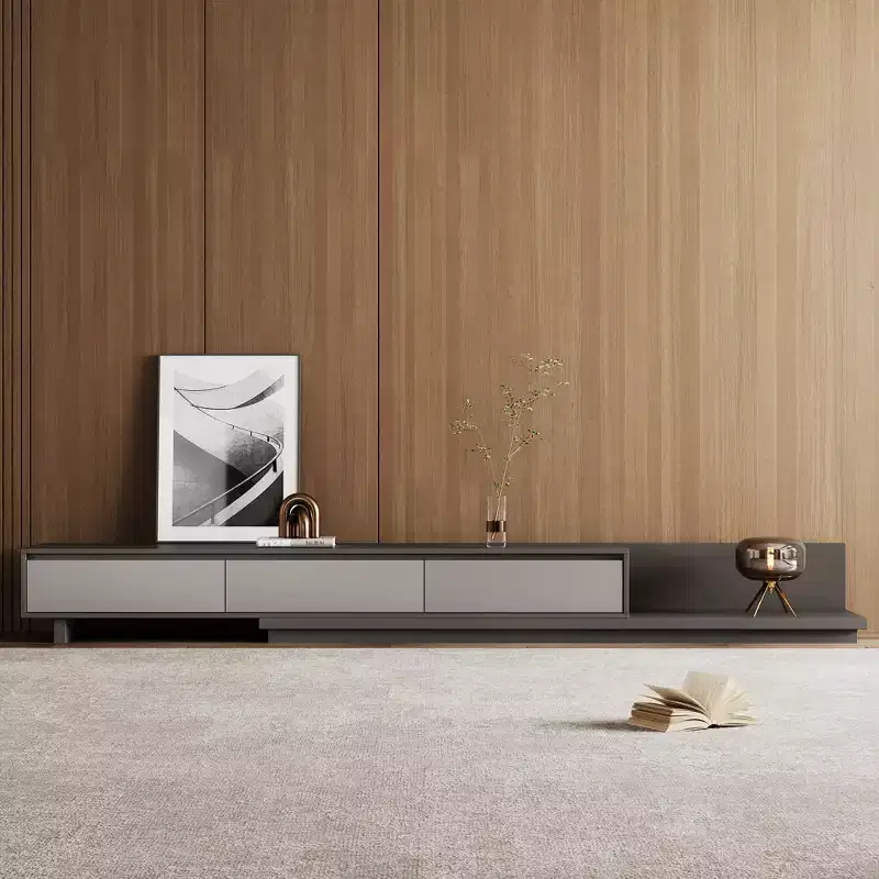 Mid-Century Modern78.7 Expandable TV stand, With a maximum width of 141.7, With 3 Storage Drawers