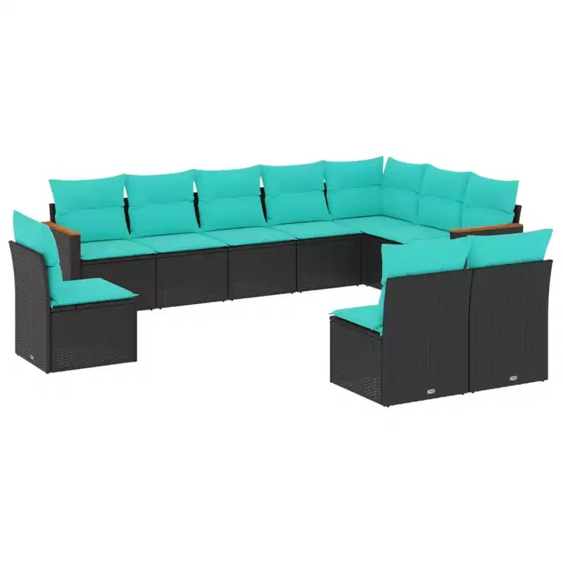 vidaXL Patio Sofa Set Black PE Rattan 10 Piece Adjustable Feet