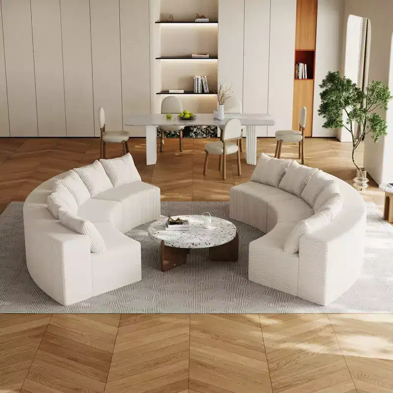 Corduroy Curved Sectional Foam Sofa with 12 Pillows, Curved Symmetrical Modular Semi-Circular Sofa Sectional