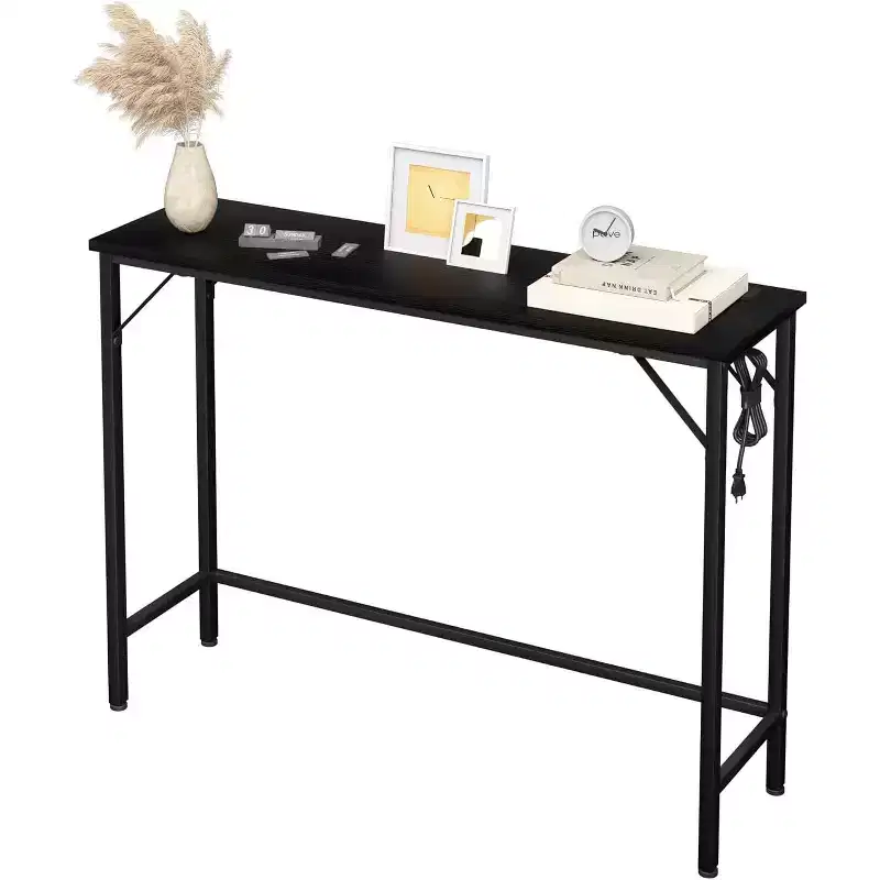 Modern Console Table with Built-in Charging Station, Behind Sofa Side Table with USB & Outlets