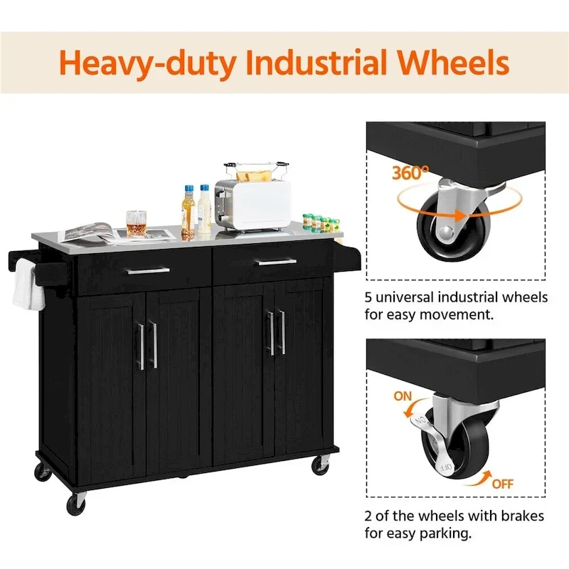 Large Kitchen Island Cart with Stainless steel tabletop