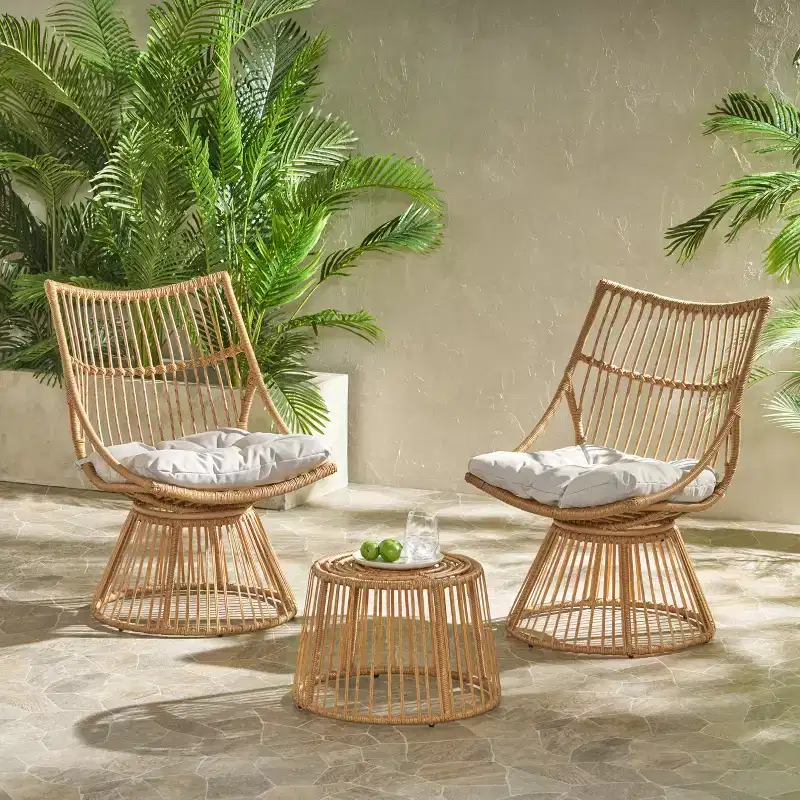 Christopher Knight Home Berton Outdoor Wicker Club Chairs and Side Table Set with Cushion