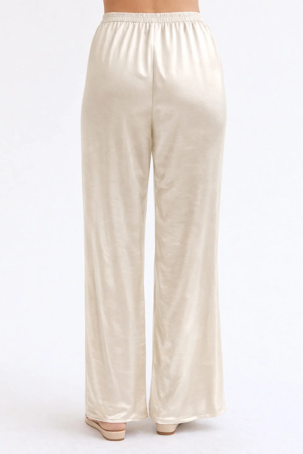Satin Pull On Pants Relaxed Straight Leg Elastic Waist Women