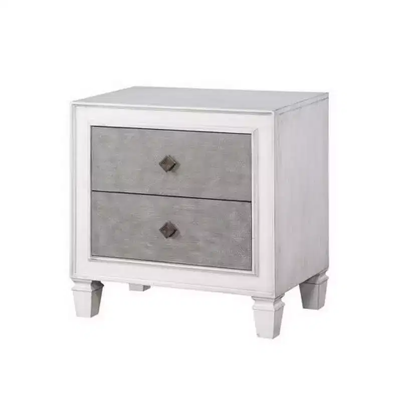 Royal Hampton Nightstand with 2 Drawers and Diamond Handle, Gray