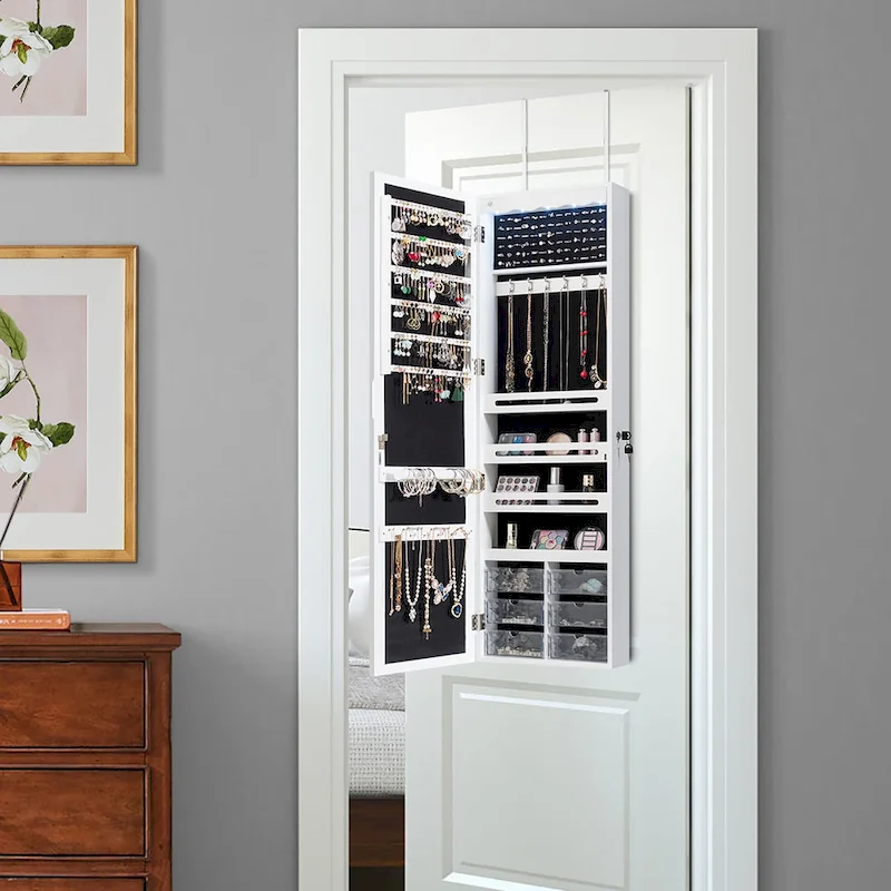 LED Mirror Jewelry Armoire Wall Door Mounted