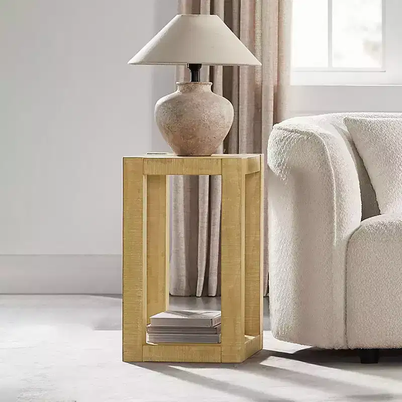 Farmhouse Wooden Open-Frame Geometric Side Table