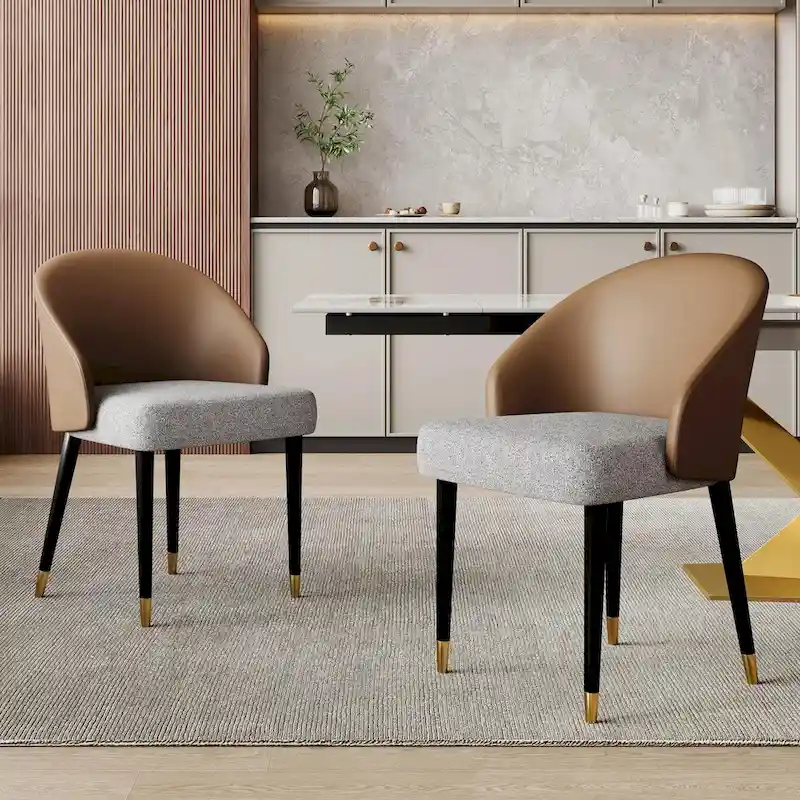 Modern Faux Leather and Fabric Upholstered Back Armchair Dining Chair Or Side Chair