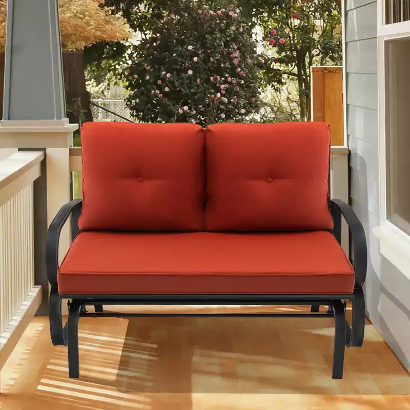Costway Patio 2-Person Glider Bench Rocking Loveseat Cushioned Armrest Brick Red\Beige\Blue