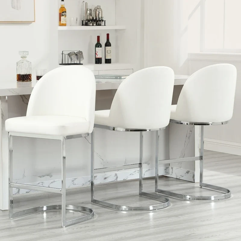 26 Faux Leather Upholstered Counter Height Bar Stools with Metal Legs - 38.8H x 17.9W x 20.9D