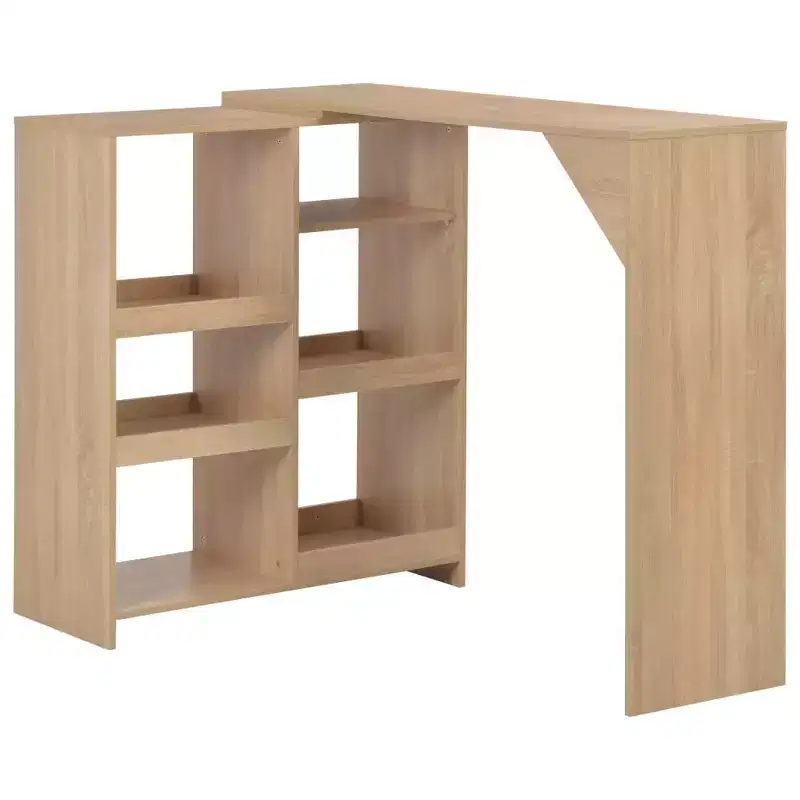 vidaXL Bar Table Kitchen Dining Pub Table Bistro Table with Moveable Shelf - Oak