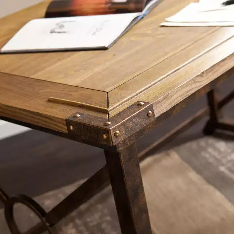 Tilt-Top Drafting Table with Adjustable Angle, Brown Wood Finish