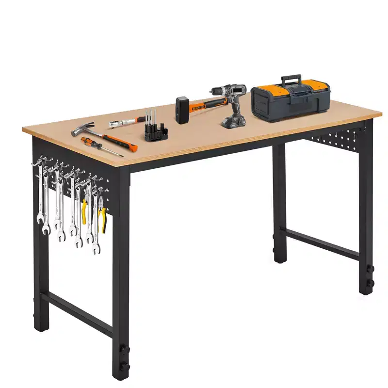 Adjustable Workbench, 2000 LBS Load Capacity Workbench, Mobile Work Table with Locking Casters, Height Adjustment Range, for Garage, Workshop