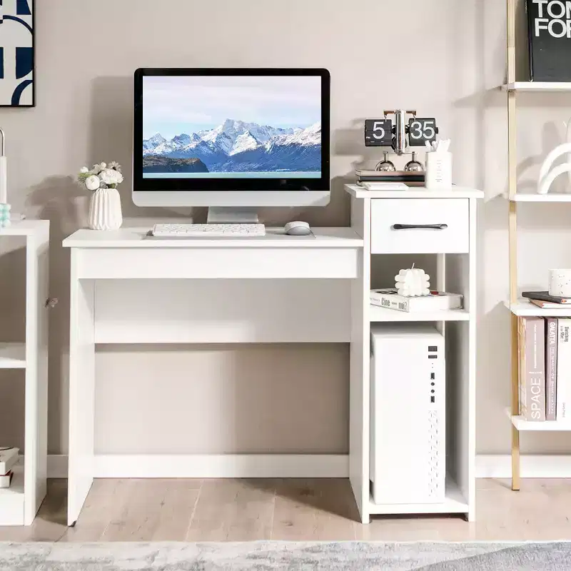 Computer Desk PC Laptop Table w/ Drawer and Shelf Home Office Furniture White