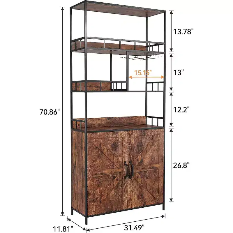 Tall Bar Cabinet 70.8 in Bakers Rack with Cabinet, Microwave Stand with Goblet Holder 5 Tier Large Baker Rack with Storage