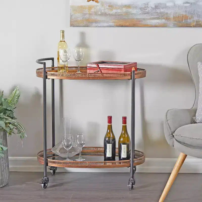 Modern Traditional Metal and Glass Bar Cart Brass - Olivia & May: No Assembly, Iron Frame, Indoor Use