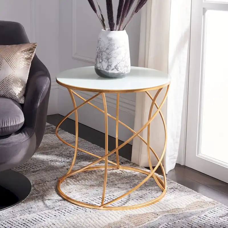 Gold/ White Top Accent Table - 20 x 20 x 21.2 - 20Wx20Dx21H