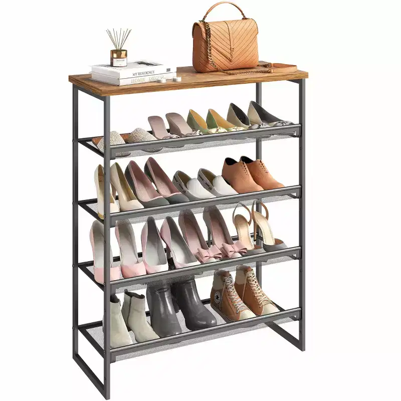 5-Tier Shoe Rack Organizer Industrial Style with Adjustable Shelves for Entryway Closet Hallway