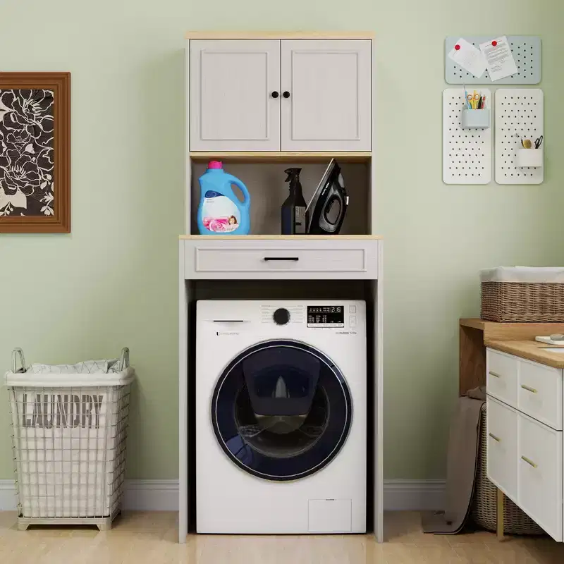 71.65''H Over-the-Washer Storage Cabinet with Adjustable Shelf, Drawer and 2 Doors