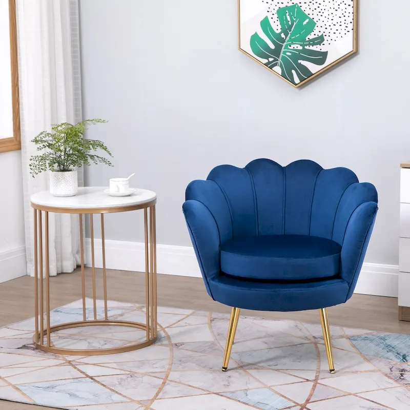 HOMCOM Elegant Velvet Fabric Accent Chair/Leisure Club Chair with Gold Metal Legs for Living Room - 29.5 x 24.75 x 28.75